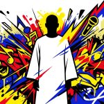 Ilustración urbana sobre la experiencia de Joaquín Furriel en el concierto de Ca7riel y Paco. Arte de Bonchona Radio.