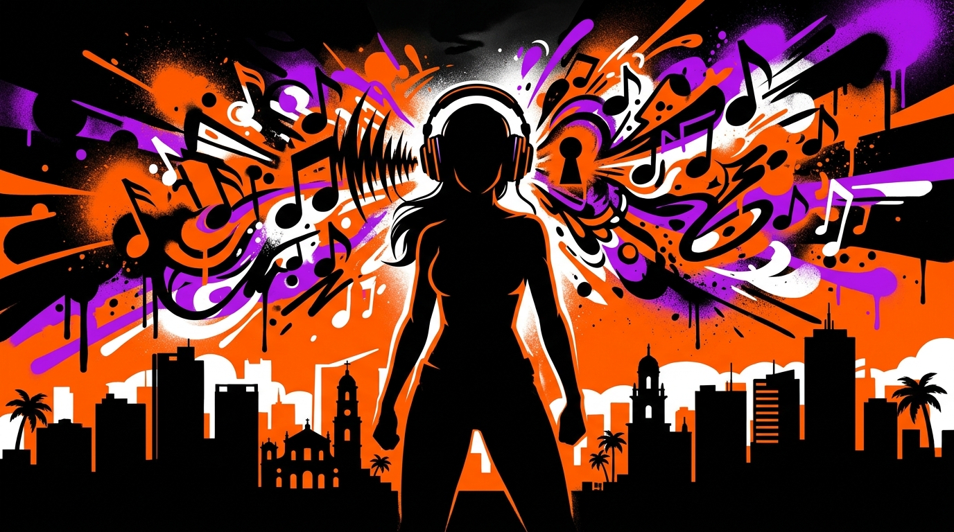 Ilustración urbana para Bonchona Radio sobre el nuevo álbum de RaiNao, Marcriá, y su secreto musical.