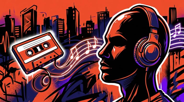 Ilustración urbana sobre 'Quitapenas' de Gabriel Dinero, un poema familiar convertido en canción.