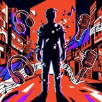 Ilustración urbana del misterio 'Hombre Ficción' de Andy Daze, inspirada en su nuevo tema musical 'Entre Limbos'.