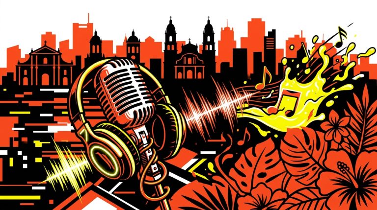 Ilustración urbana para Bonchona Radio sobre el álbum Lemonade de aespa, fusionando K-Pop y cultura latina.