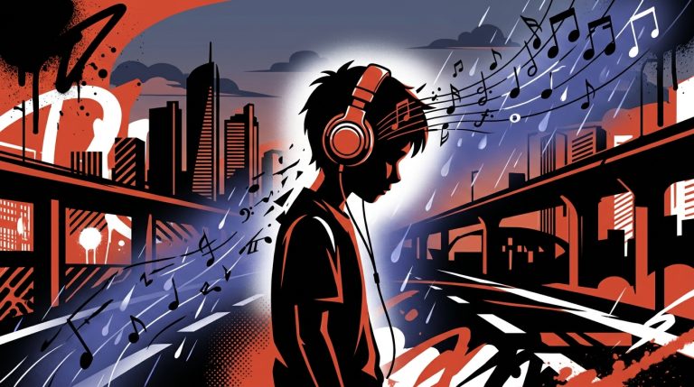 Ilustración de arte urbano de una persona con audífonos. Simboliza el mood sentimental de la nueva canción 'Blame' de Syot.