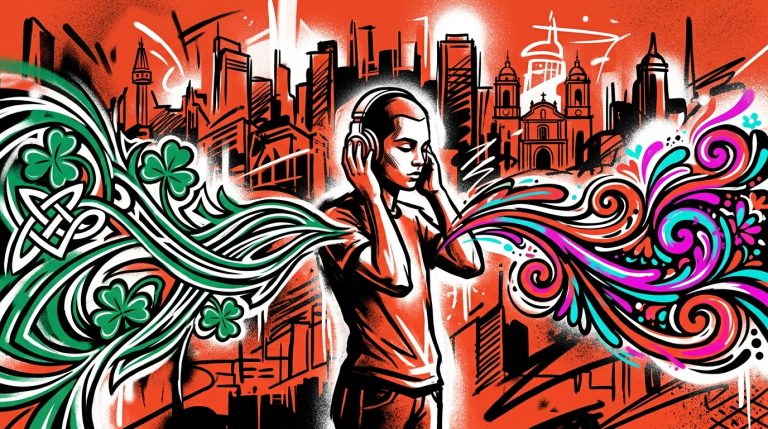 Ilustración del tributo en español a The Cranberries por Bratty y ANASOF, con arte urbano y fusión cultural.