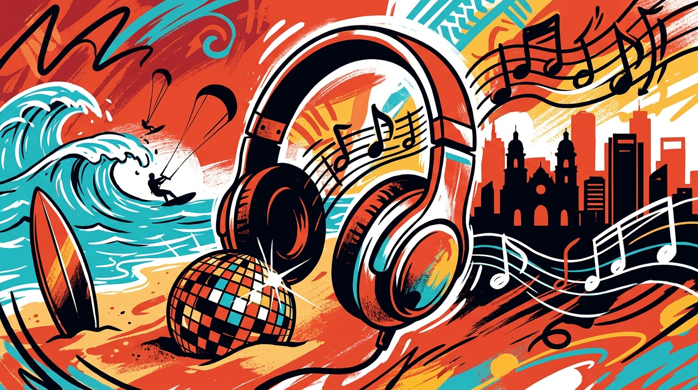 Ilustración del Cabarete Jazz Festival: una fusión de música caribeña y arte urbano venezolano para Bonchona Radio.