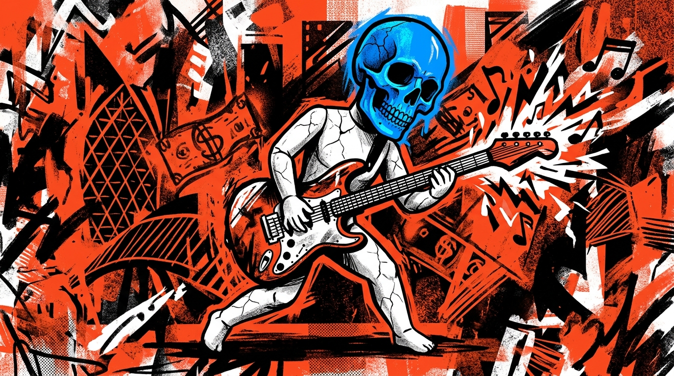 Arte digital estilo graffiti sobre 'Frozen Charlotte', la muñeca macabra del nuevo disco de rock de Jack White.