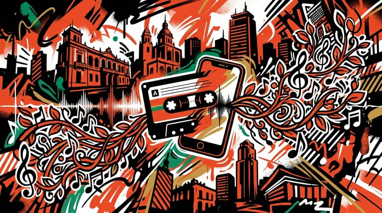 Ilustración urbana sobre las versiones en español de The Cranberries. Fusión de música y cultura para Bonchona Radio.