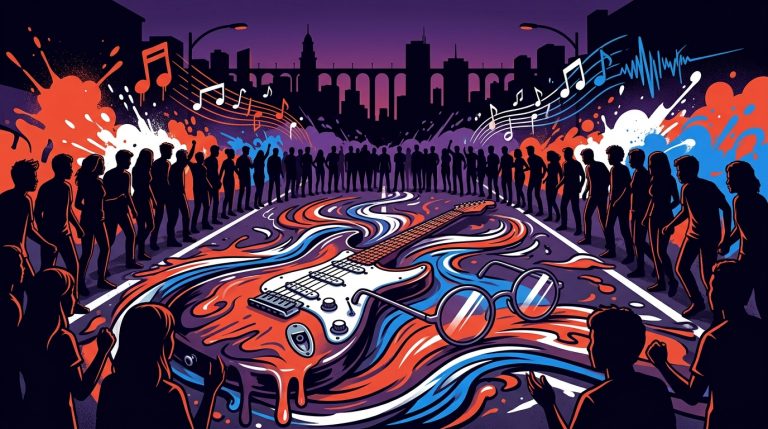 Ilustración de arte urbano en homenaje al Indio Solari. Un mural en el asfalto con la energía de sus fanáticos.
