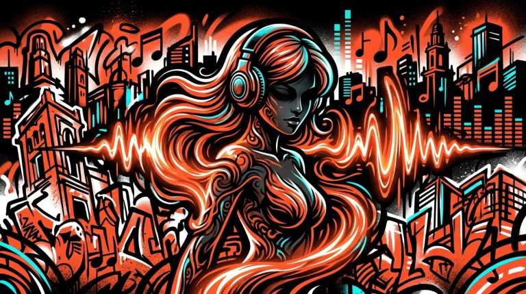 Ilustración urbana de una sirena con audífonos, inspirada en 'siren' de Felix Jaehn y el venezolano Omar Rudberg.