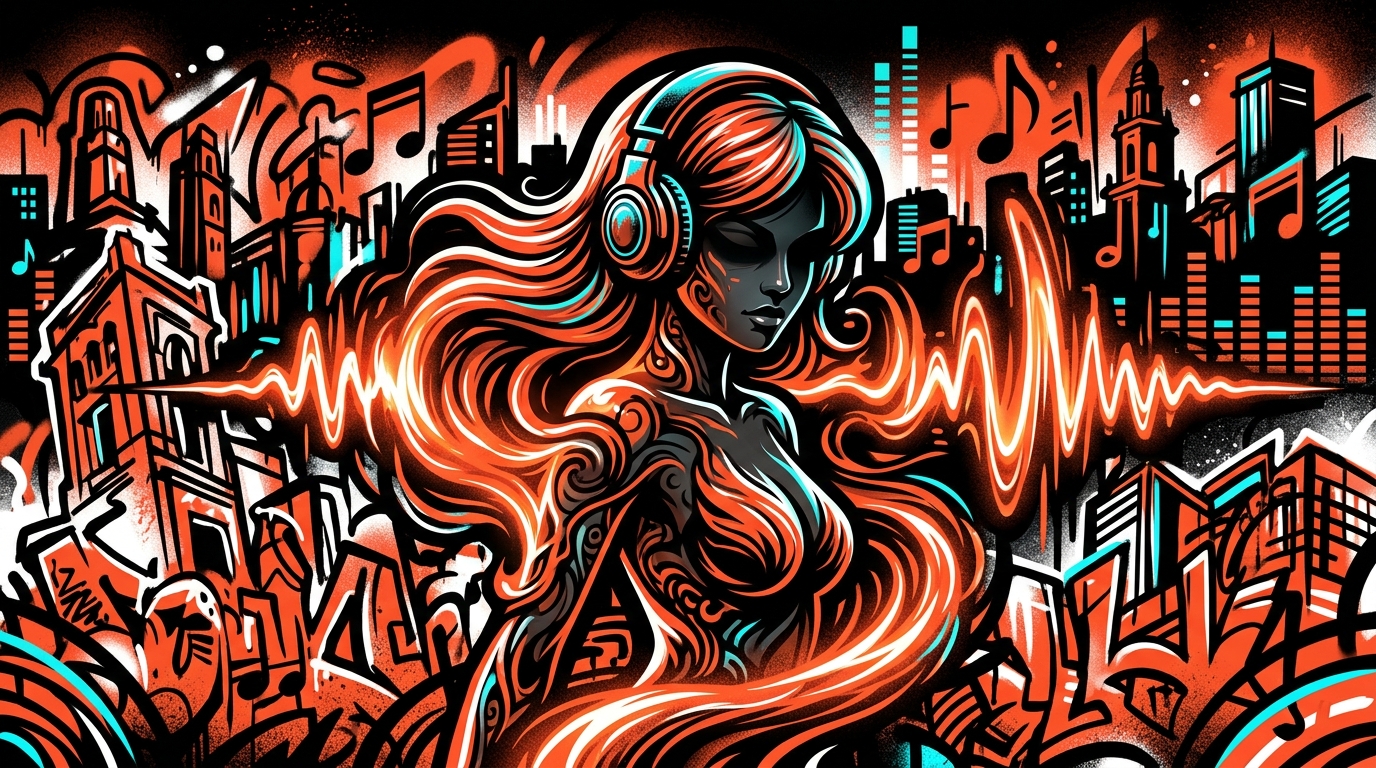 Ilustración urbana de una sirena con audífonos, inspirada en 'siren' de Felix Jaehn y el venezolano Omar Rudberg.