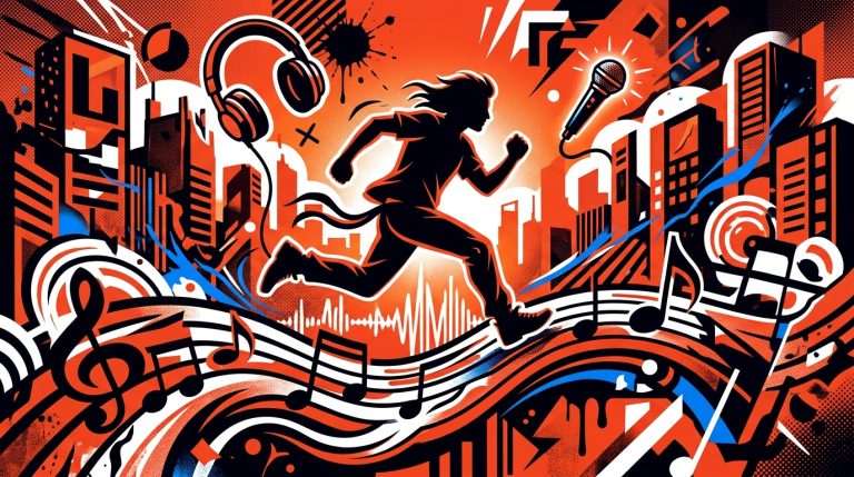 Ilustración de arte urbano de un músico. Simboliza la convocatoria de artistas para el Caracas Music Biz 2026.