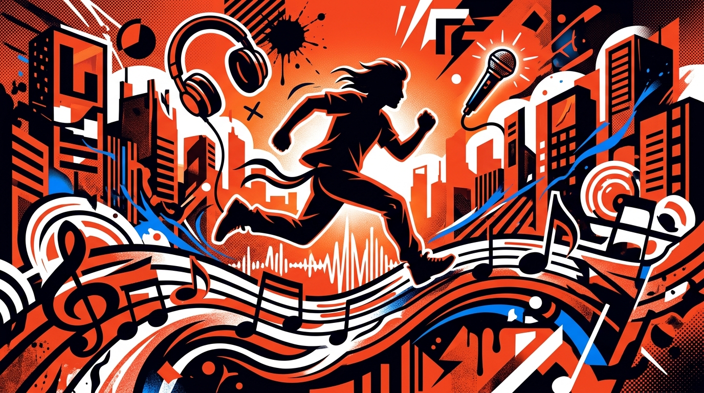 Ilustración de arte urbano de un músico. Simboliza la convocatoria de artistas para el Caracas Music Biz 2026.