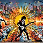 Ilustración urbana de Trueno, Maradona y Charly. Iconos de música y fútbol en vibrante arte callejero estilo venezolano.