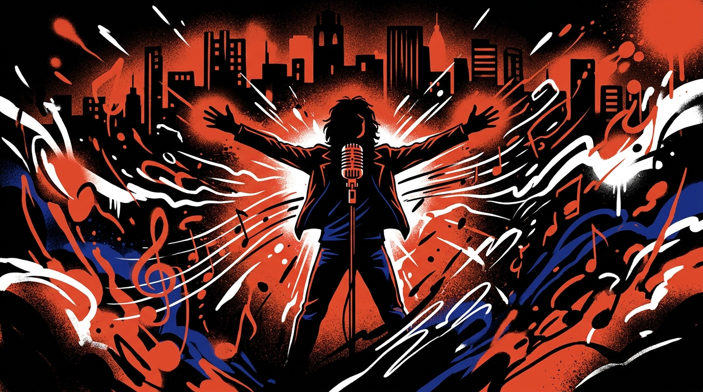 Ilustración de arte urbano sobre el show de Los Fundamentalistas, un homenaje rockero y emocional al Indio Solari.