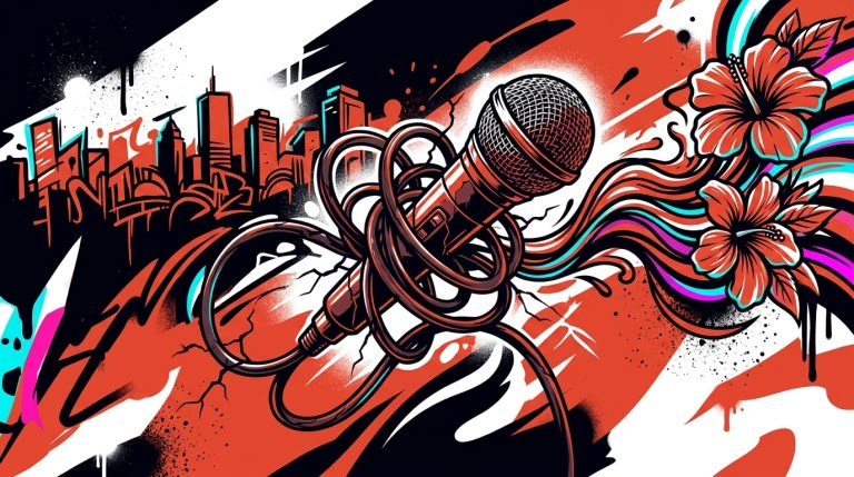 Arte digital de un micrófono con cable enredado que florece, sobre el renacer artístico de Ana Torroja para su nuevo álbum.