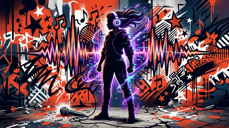 Ilustración urbana de la evolución musical de Chzter al neoperreo. Arte digital para Bonchona Radio 107.1 FM.
