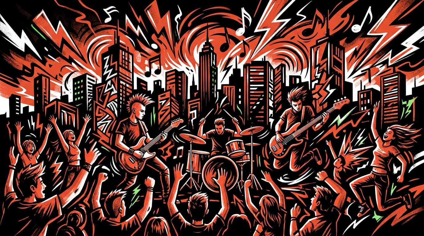 Ilustración urbana del homenaje a Ramones por el supergrupo punk de Green Day y Blink-182.