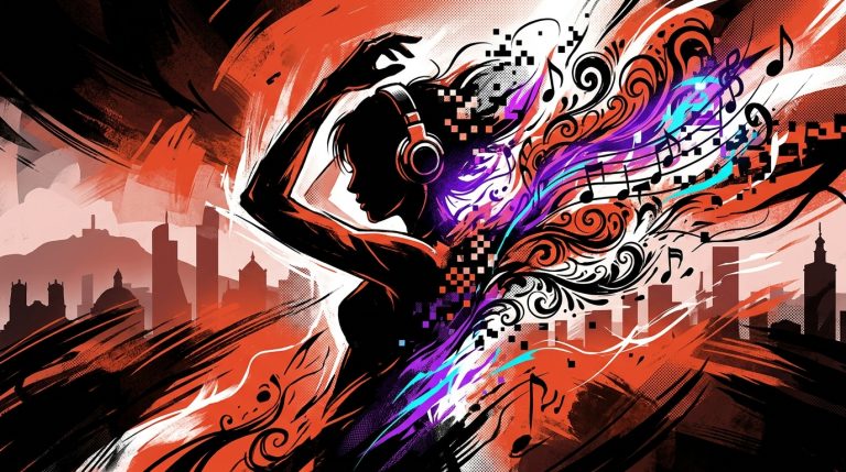 Ilustración urbana del álbum Katarsis de AnnaKarina: explosión de creatividad musical en Valencia.