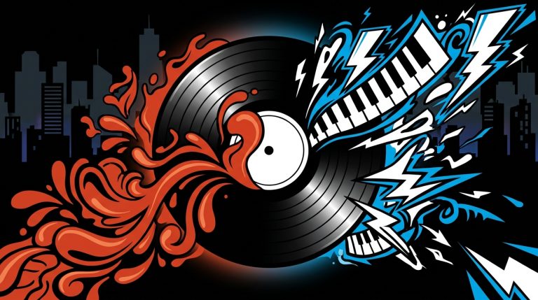 Ilustración urbana del vinilo de Mercedes Sosa y Charly García, una fusión de folklore y rock.