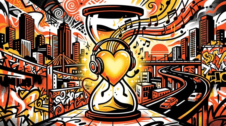 Ilustración urbana de un corazón con audífonos, sobre la nueva canción romántica 'Joy' del artista Role Model.