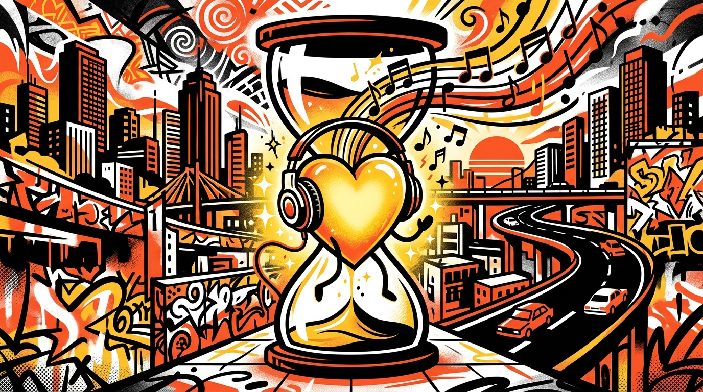 Ilustración urbana de un corazón con audífonos, sobre la nueva canción romántica 'Joy' del artista Role Model.
