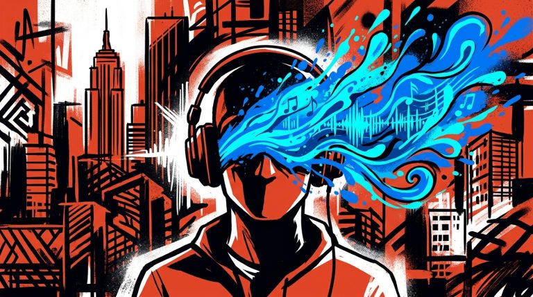 Ilustración urbana sobre la estrategia musical de la banda Arde Bogotá con su canción secreta 'Bigger Splash'.
