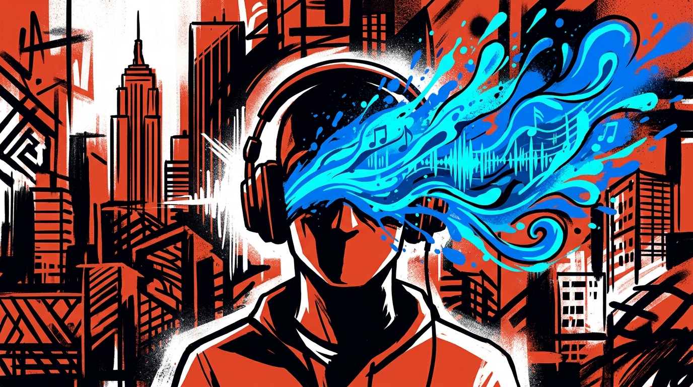 Ilustración urbana sobre la estrategia musical de la banda Arde Bogotá con su canción secreta 'Bigger Splash'.