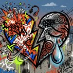 Ilustración urbana de un corazón partido entre fiesta y despecho para la canción 'Soda con Tequila' de BROKIX en Bonchona Radio.