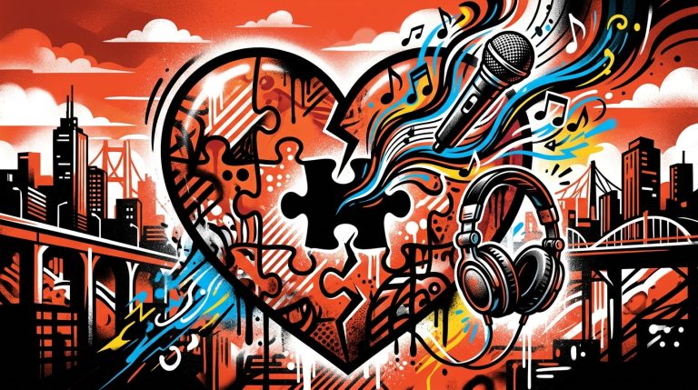 Ilustración urbana de un corazón-puzzle roto, simbolizando la canción 'Y te olvidaste' de Álvaro Díaz y Cupido.
