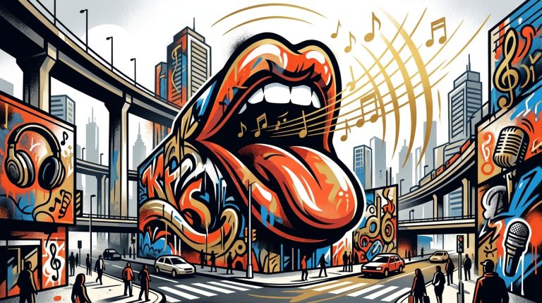 Ilustración de arte urbano sobre la residencia millonaria de The Rolling Stones y el posible fin de sus giras mundiales.
