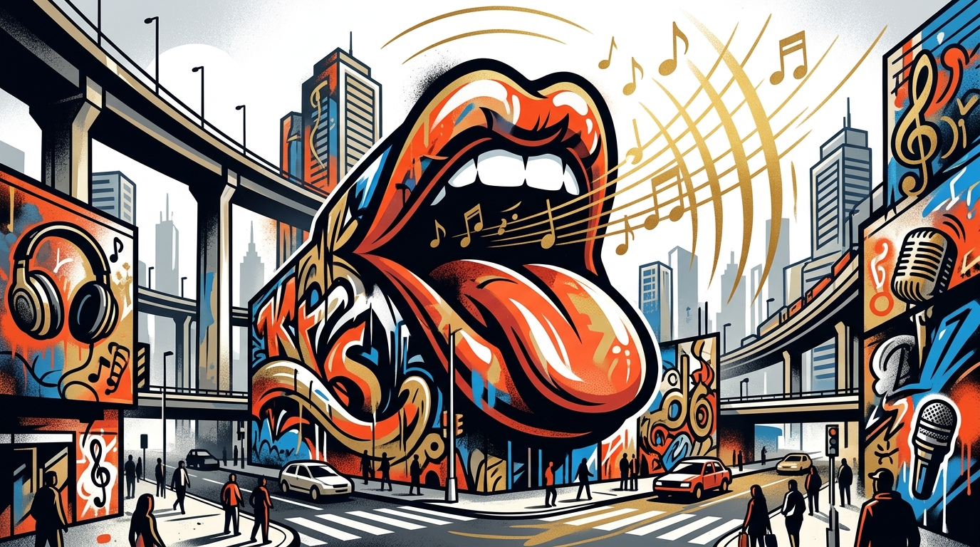 Ilustración de arte urbano sobre la residencia millonaria de The Rolling Stones y el posible fin de sus giras mundiales.