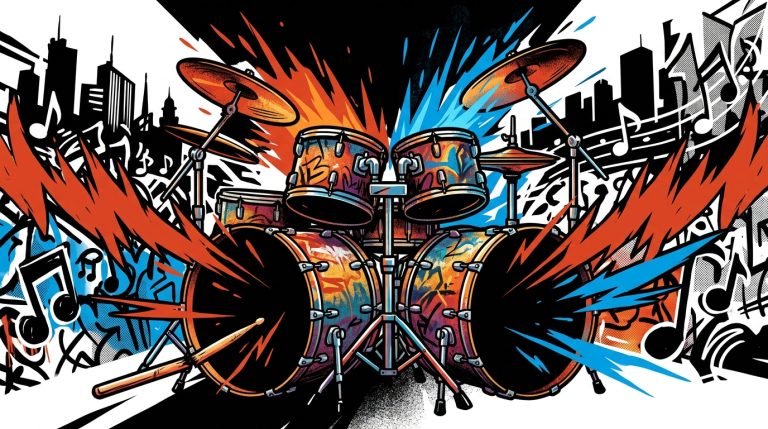 Ilustración de arte urbano en homenaje a Pato Strunz, legendario baterista de metal de Hermética y Malón.