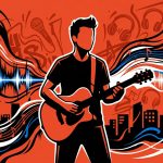 Arte urbano de un cantante con guitarra. Simboliza la gira SUPERIOR de Manuel Medrano y su expansión por Latinoamérica.