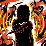 Ilustración urbana de un rockstar. Homenaje al legado de unión de Lou Koller de Sick of It All en la escena hardcore.