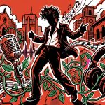 Ilustración urbana sobre el concierto sostenible de Harry Styles. Música y ecología se fusionan en un estilo graffiti juvenil.