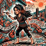 Ilustración estilo arte urbano de la cantante Juana Aguirre y su místico lunar, representando su música.