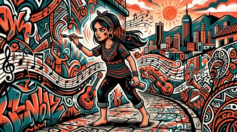 Ilustración estilo arte urbano de la cantante Juana Aguirre y su místico lunar, representando su música.